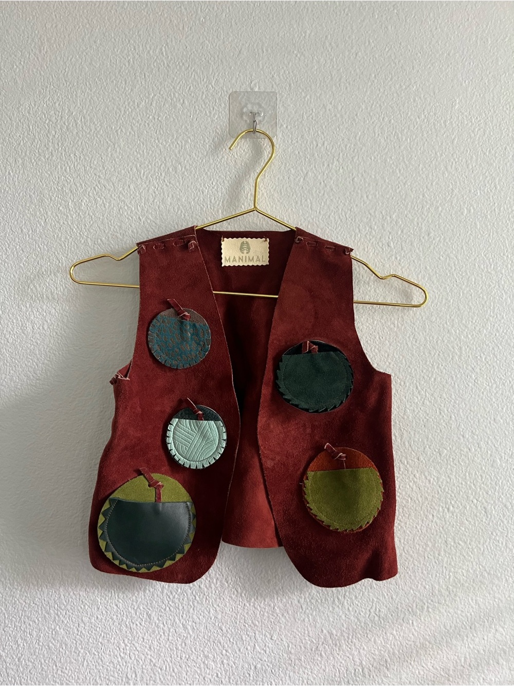Animal Kids' Burgundy Suede Vest with Playful Patch Circles